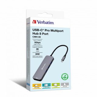 Verbatim CMH-08 USB Typ-C 5000 Mbit/s Strieborná PC