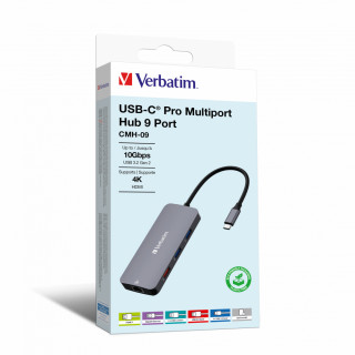 Verbatim CMH-09 USB Typ-C 10000 Mbit/s Strieborná PC