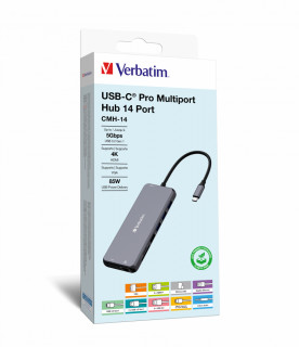 Verbatim CMH-14 USB Typ-C 5000 Mbit/s Strieborná PC