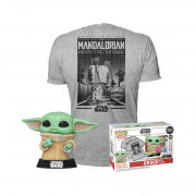 Funko Pop! & Tee (Adult): Disney SW The Mandalorian - Mando Grogu with Cookie Flocked (SE) Vinyl Figure & T-shirt (XL) 