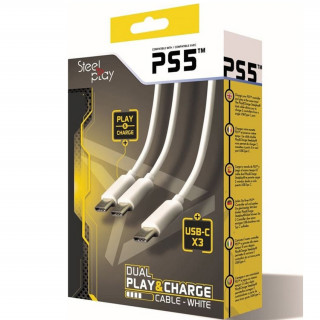 Kábel Steelplay Dual Play & Charge pre ovládač PS5  – biela PS5