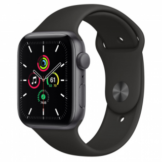 Apple Watch SE GPS, 44mm Space Gray aluminum Case with Black Sport Band Regular Mobile