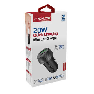 Promate DriveGear-20W Univerzálne Čierna Zapaľovač Rýchle nabíjanie Auto Mobile