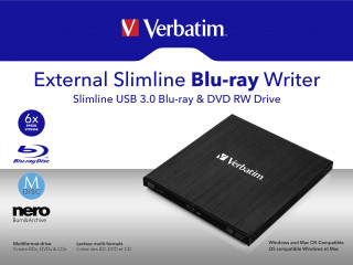 Verbatim External Slimline optická mechanika Blu-Ray RW Čierna PC