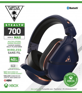 Turtle Beach Stealth 700 Gen 2 Max Slúchadlá s mikrofónom Bezdrôtový Pres hlavu Hranie Bluetooth Zlato, Námorná PC