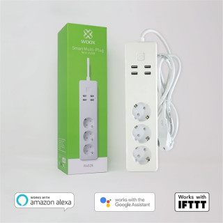 Woox Smart Home Smart Distributor - R4028 (3 pcs Schuko, 4 pcs USB, overcurrent sensor, timer, 1.8m, Wi-Fi, remote front Home