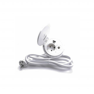 TOO GPS-104-1W IP20, 1x 2P+F, USB-A, Type-C, Qi- charging, cable excl., white, desk-mountable socket distributor PC