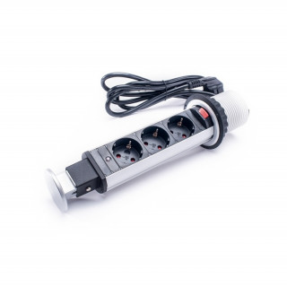 TOO PPS-300-3S IP20, 3x 2P+F, silver table-mountable socket distributor PC